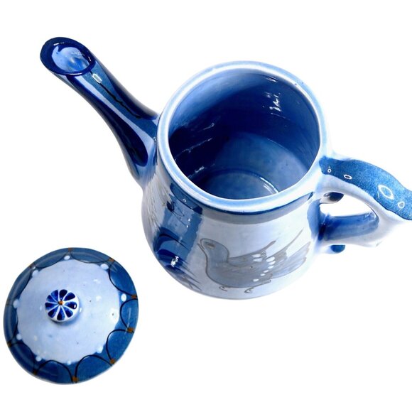Tonala Blue Bird & Butterfly Teapot with Lid Vintage Signed Mexican Pottery - Picture 6 of 9
